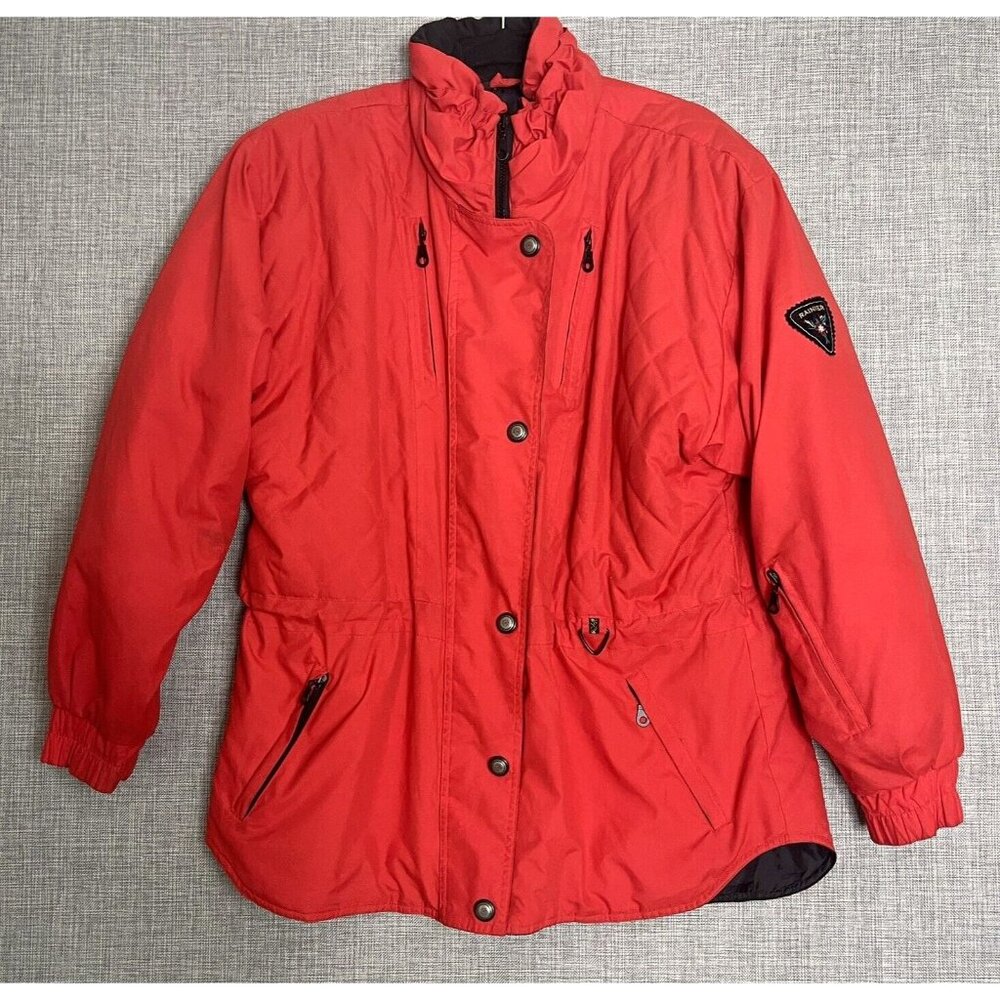 REI Rainier Coat Womens 14 Red Black Ruffle Collar Patch Vintage